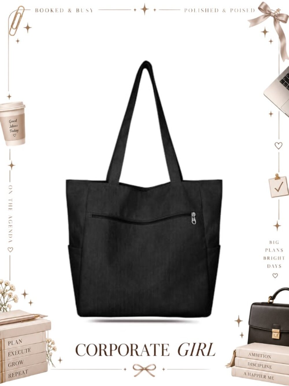 Corduroy Tote Bag for Women Zipper Large Shoulder Hobo Handbag Work Shopping